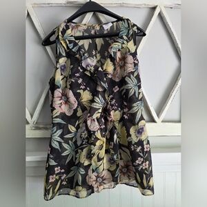 CABI 3265 Floral Ruffle Chiffon Tank Top Sleeveless Blouse V- Neck Size Small